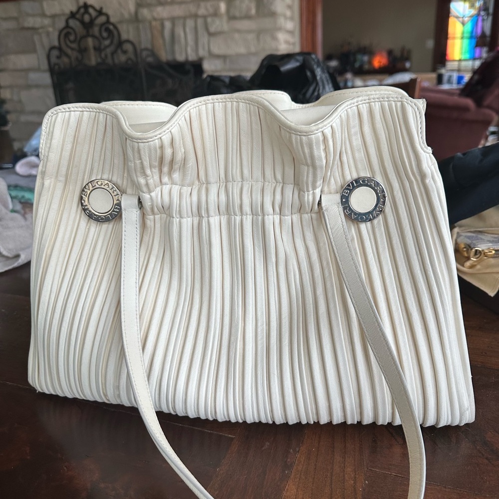 Authentic Bvlgari handbag - gorgeous, soft cream colored, like new.